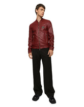 Leather jacket with branded tag - | Dolce & Gabbana