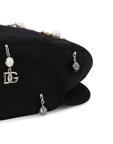 Cotton flat cap with pearls and DG pendants - | Dolce & Gabbana