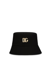 Stretch cotton bucket hat with patch - | Dolce & Gabbana