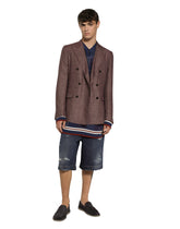 Blue denim shorts with abrasions - | Dolce & Gabbana