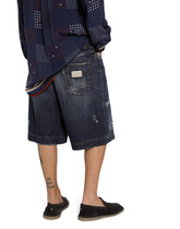 Blue denim shorts with abrasions - | Dolce & Gabbana