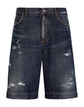 Blue denim shorts with abrasions - | Dolce & Gabbana
