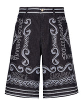 Marina-print blue denim shorts - | Dolce & Gabbana