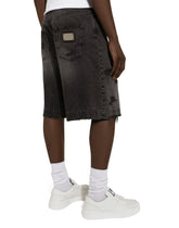Gray denim shorts with abrasions - | Dolce & Gabbana