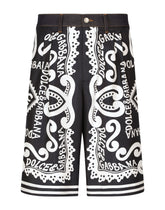 Silk and stretch denim shorts with Marina print - | Dolce & Gabbana