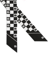 Damier-print silk scarf with DG logo - | Dolce & Gabbana