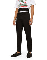 Tailored stretch cotton pants with double belt - | Dolce & Gabbana
