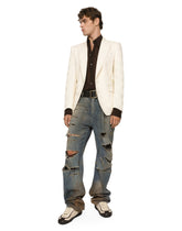 Blue denim straight-leg jeans with rips - | Dolce & Gabbana