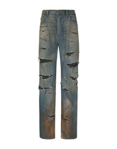 Blue denim straight-leg jeans with rips - | Dolce & Gabbana