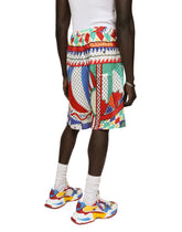 Crochet jogging shorts with carretto print - | Dolce & Gabbana
