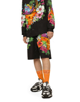 Cotton jogging shorts with Hawaiian print - | Dolce & Gabbana