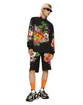 Cotton jogging shorts with Hawaiian print - | Dolce & Gabbana