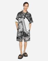Silk twill jogging shorts with bandanna print - | Dolce & Gabbana