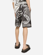 Silk twill jogging shorts with bandanna print - | Dolce & Gabbana