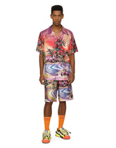 Silk twill jogging shorts with Hawaiian print - | Dolce & Gabbana