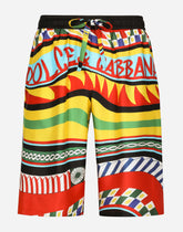 Silk twill jogging shorts with carretto print - | Dolce & Gabbana