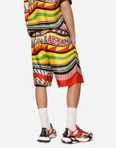 Silk twill jogging shorts with carretto print - | Dolce & Gabbana