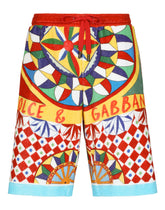 Terry jersey jogging shorts with carretto print - | Dolce & Gabbana