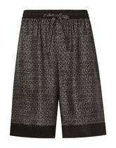 Silk twill jogging shorts with logo print - | Dolce & Gabbana