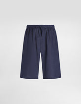 Linen shorts with DG logo embroidery - | Dolce & Gabbana