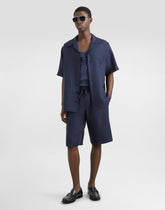 Linen shorts with DG logo embroidery - | Dolce & Gabbana