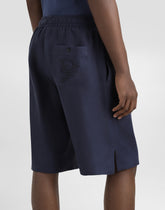 Linen shorts with DG logo embroidery - | Dolce & Gabbana