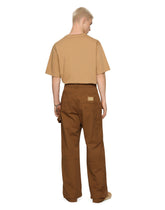 Stretch cotton worker pants with brand plate - | Dolce & Gabbana