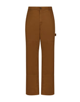 Stretch cotton worker pants with brand plate - | Dolce & Gabbana