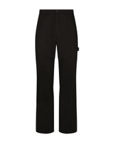 Stretch cotton worker pants with brand plate - | Dolce & Gabbana