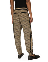 Crepe de chine jogging pants with logo print - | Dolce & Gabbana