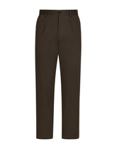 Stretch drill pants with logo label - | Dolce & Gabbana