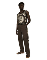 Stretch drill pants with logo label - | Dolce & Gabbana