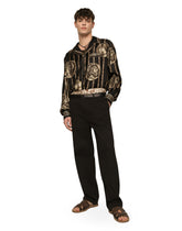Stretch drill pants with logo label - | Dolce & Gabbana