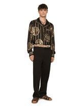 Stretch drill pants with logo label - | Dolce & Gabbana