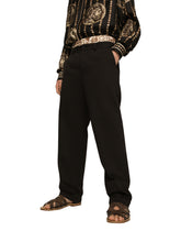 Stretch drill pants with logo label - | Dolce & Gabbana