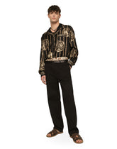 Stretch drill pants with logo label - | Dolce & Gabbana