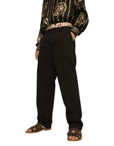 Stretch drill pants with logo label - | Dolce & Gabbana