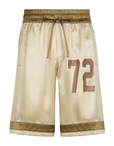 Silk Bermuda jogging shorts with logo print and appliqué - | Dolce & Gabbana