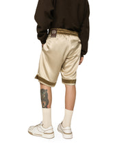 Silk Bermuda jogging shorts with logo print and appliqué - | Dolce & Gabbana