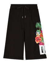 Jersey jogging shorts with Hawaiian DG logo - | Dolce & Gabbana