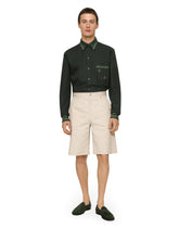 Stretch cotton Bermuda shorts with logo plaque - | Dolce & Gabbana