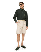 Stretch cotton Bermuda shorts with logo plaque - | Dolce & Gabbana