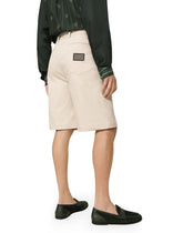 Stretch cotton Bermuda shorts with logo plaque - | Dolce & Gabbana