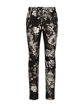 Silk twill jogging pants with floral print - | Dolce & Gabbana