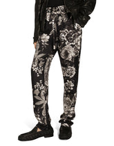 Silk twill jogging pants with floral print - | Dolce & Gabbana