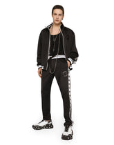 Jogging pants with DG logo and bands - | Dolce & Gabbana