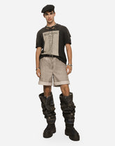 Garment-dyed cotton shorts with logo tag - | Dolce & Gabbana