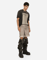 Garment-dyed cotton shorts with logo tag - | Dolce & Gabbana