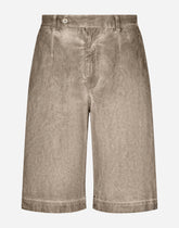 Garment-dyed cotton shorts with logo tag - | Dolce & Gabbana