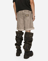 Garment-dyed cotton shorts with logo tag - | Dolce & Gabbana